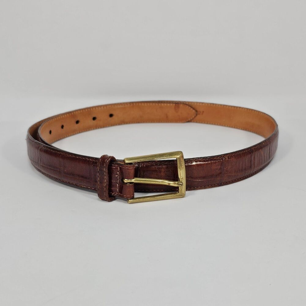 Martin Dingman Men 36 Alligator Grain Calfskin Belt Solid Brass Buckle Brown USA